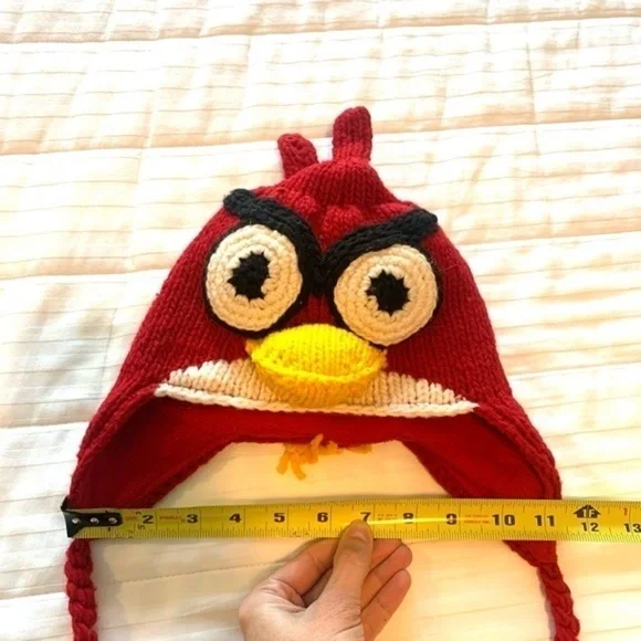 Vintage Angry Birds Wool Hat with Tassels Crochet Knit Red White Yellow Black - Picture 10 of 11